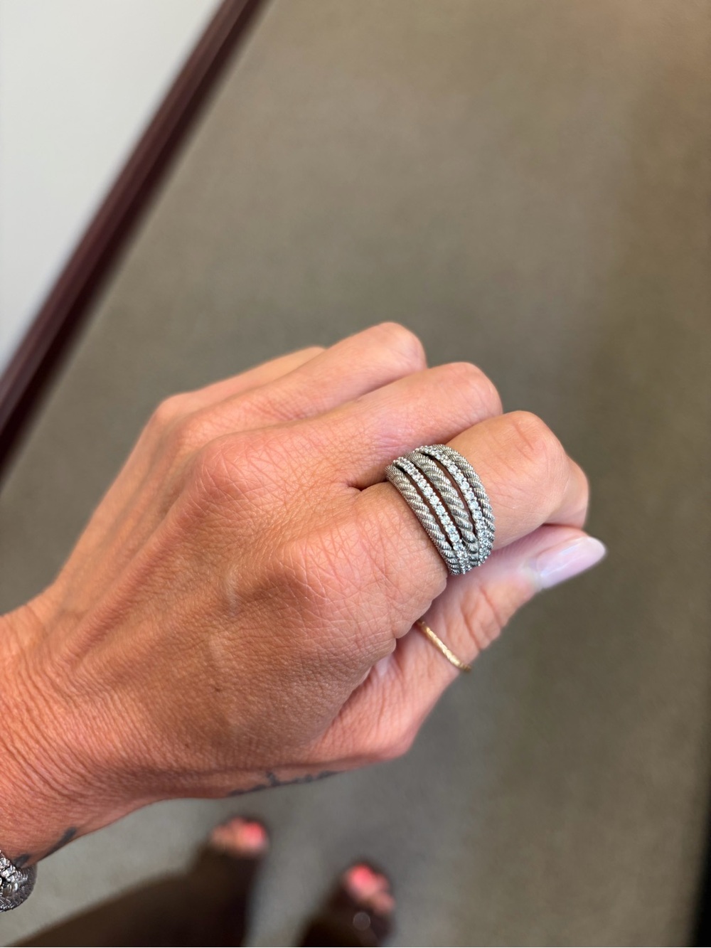 Diamond Multi-Band 925 Silver Statement Ring size 7.25